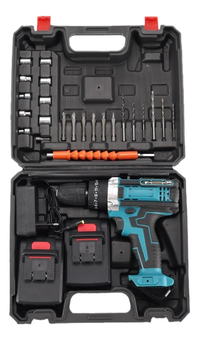 Kit Taladro Inalámbrico + Maletín (2 Baterías y Accesorios)