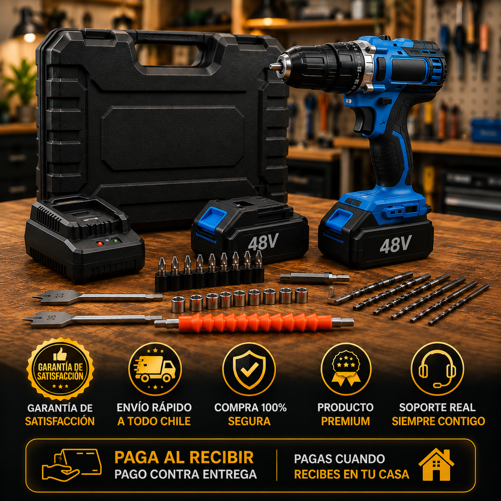 Kit Taladro Inalámbrico + Maletín (2 Baterías y Accesorios)